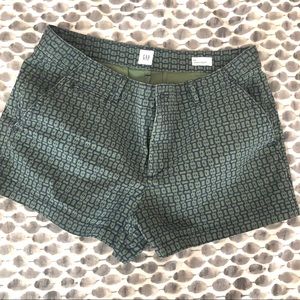 3” summer shorts with green and blue pattern